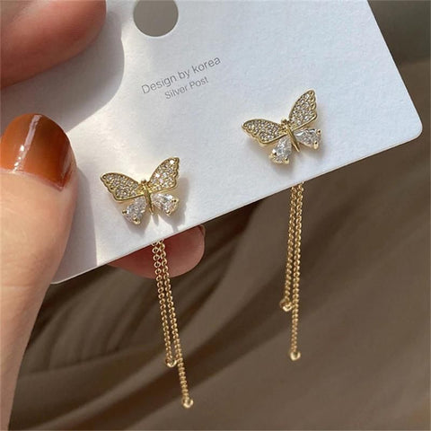 Trendy Long Tassel Butterfly Drop Earrings Gold Color 2022 Modern Women Hanging Earrings Summer Jewelry Girls Party Gift