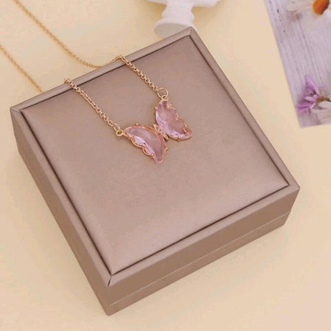 Stylish Pink Butterfly Necklace For Women and Girls