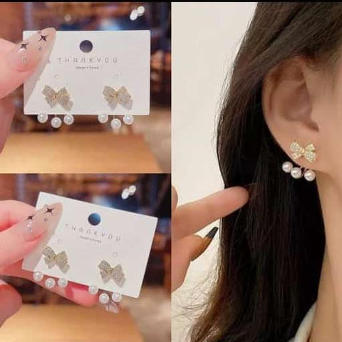 Korean Excusive Gold Plated Luxury Bow Diamon Earrings For Women and Girls