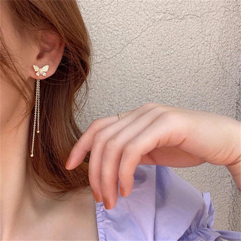 Trendy Long Tassel Butterfly Drop Earrings Gold Color 2022 Modern Women Hanging Earrings Summer Jewelry Girls Party Gift