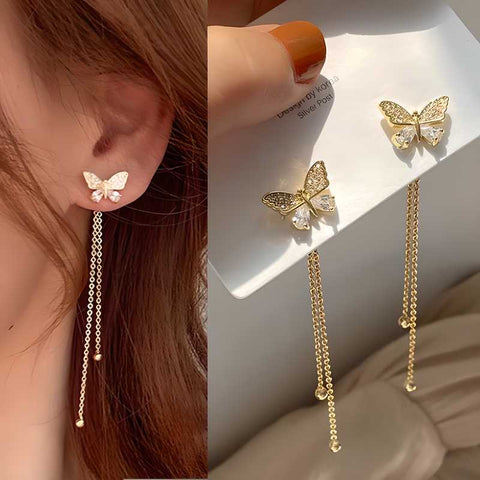 Trendy Long Tassel Butterfly Drop Earrings Gold Color 2022 Modern Women Hanging Earrings Summer Jewelry Girls Party Gift